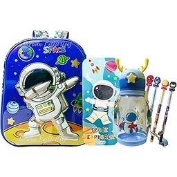urban festivities Stationery Combo for Boys, Space Bag with Water Bottle,Space Pencil Set for Boys,Bag for Nursery/Ukg & Prep to Till Class 3Rd,Gifts Set (Pack of 4,Metal,Pencil Box,Multicolor)-picture-44
