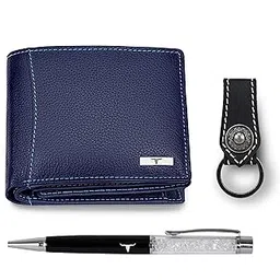 urban forest Blue Leather Men's Wallet, Black Keychain & Pen Combo Set (UBF000OPK4053)-picture-11