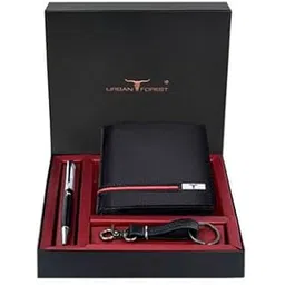 urban forest Shay Black/Red Leather Wallet, Diamond Pen & Keychain Combo Gift Set for Men-picture-34