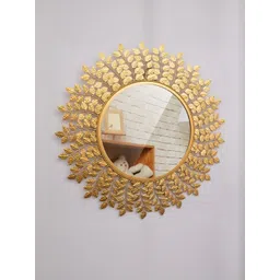 Urban Hamlet Designer Golden Hue Leaf Motif Metal Wall Mirror-picture-22
