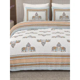 Urban Jaipur Blue & Orange Ethnic Motifs 186 TC Queen Bedsheet with 2 Pillow Covers-picture-38
