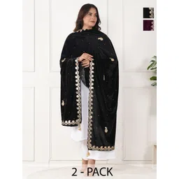 URBAN KANYA Embroidered Velvet Dupatta with Gotta Patti-picture-23