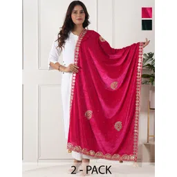 URBAN KANYA Selection Of 2 Paisley Embroidered Gotta Patti Velvet Dupattas-picture-15