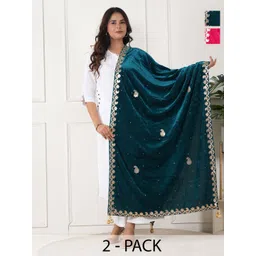 URBAN KANYA Selection Of 2 Paisley Embroidered Gotta Patti Velvet Dupattas-picture-10