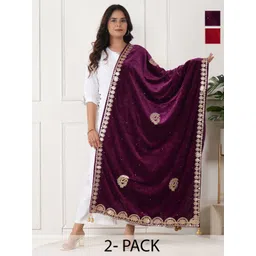 URBAN KANYA Selection Of 2 Paisley Embroidered Gotta Patti Velvet Dupattas-picture-11