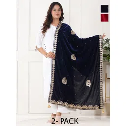 URBAN KANYA Selection Of 2 Paisley Embroidered Gotta Patti Velvet Dupattas-picture-20