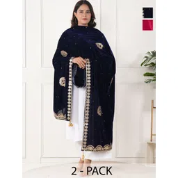 URBAN KANYA Selection Of 2 Paisley Embroidered Gotta Patti Velvet Dupattas-picture-23