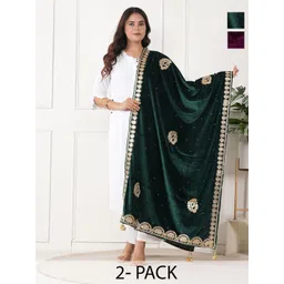 URBAN KANYA Selection Of 2 Paisley Embroidered Gotta Patti Velvet Dupattas-picture-21