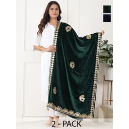 URBAN KANYA Selection Of 2 Paisley Embroidered Gotta Patti Velvet Dupattas-picture-12