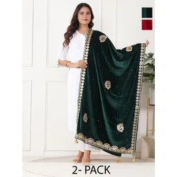 URBAN KANYA Selection Of 2 Paisley Embroidered Gotta Patti Velvet Dupattas-picture-16