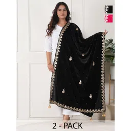 URBAN KANYA Selection Of 2 Paisley Embroidered Gotta Patti Velvet Dupattas-picture-17