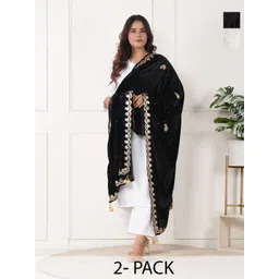 URBAN KANYA Selection Of 2 Paisley Embroidered Gotta Patti Velvet Dupattas-picture-18