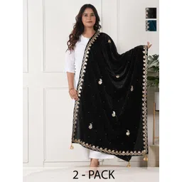 URBAN KANYA Selection Of 2 Paisley Embroidered Gotta Patti Velvet Dupattas-picture-19