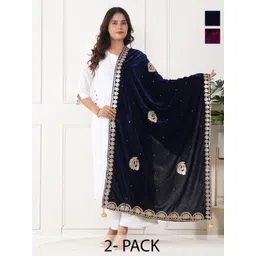 URBAN KANYA Selection Of 2 Paisley Embroidered Gotta Patti Velvet Dupattas-picture-22