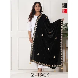 URBAN KANYA Selection Of 2 Paisley Embroidered Gotta Patti Velvet Dupattas image 1