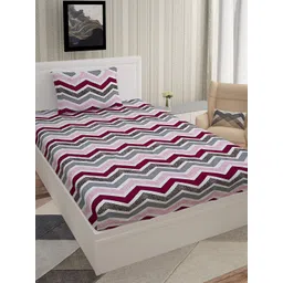Urban Magic Grey & Pink Geometric 130 TC Single Bedsheet with 1 Pillow Covers-picture-16