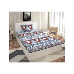 Urban Magic Grey & Pink Geometric 140 TC Single Bedsheet with 1 Pillow Covers-picture-20