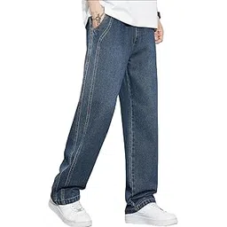 urban pockets Jeans for Men | Loose Fit Light Wash Denim Pants with Wide Leg Streetwear Style (U13-14)-picture-26