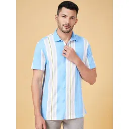 Urban Ranger By Pantaloons Blue Cotton Slim Fit Striped Polo T-Shirt-picture-16