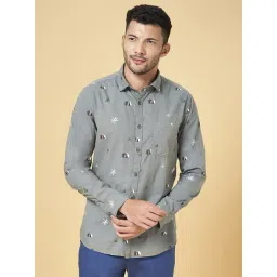 Urban Ranger by Pantaloons Grey Cotton Slim Fit Printed Shirt-picture-30