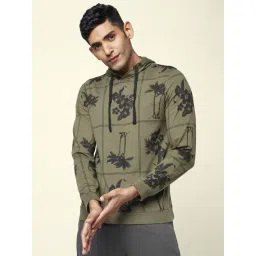 Urban Ranger by Pantaloons Olive Cotton Slim Fit Printed Hooded Sweatshirt-picture-44