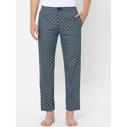 URBAN SCOTTISH Men Blue & Grey Printed Pure Cotton Lounge Pants-picture-31