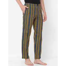 URBAN SCOTTISH Men Yellow & Black Striped Pure Cotton Lounge Pants image 3