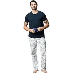 urban scottish Men's Pyjama - Regular Fit, 100% Cotton, Printed, Mid-Rise, Blue-picture-35