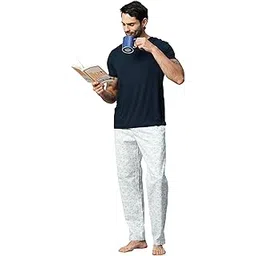 urban scottish Men's Pyjama - Regular Fit, 100% Cotton, Printed, Mid-Rise, Blue-picture-39