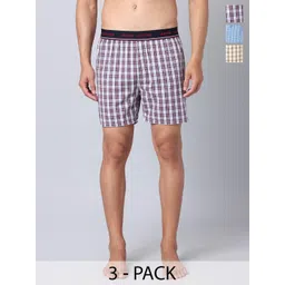 URBAN SCOTTISH Pack Of 3 Checked Pure Cotton Boxers-picture-41
