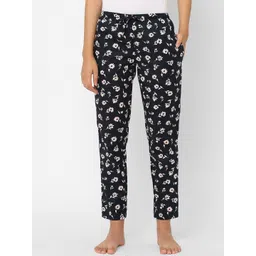 URBAN SCOTTISH Women Black Floral Printed Cotton Lounge Pants-picture-22
