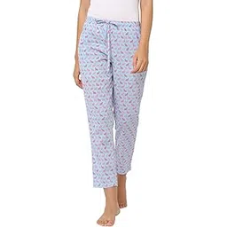 urban scottish Women's Light Blue Animal Print Cotton Regular Fit Mid Rise Lounge Pants/Pyjama Pants-picture-33