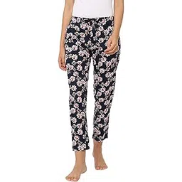 urban scottish Women's Navy Blue Floral Printed Cotton Regular Fit Mid Rise Lounge Pants/Pyjama Pants-picture-34
