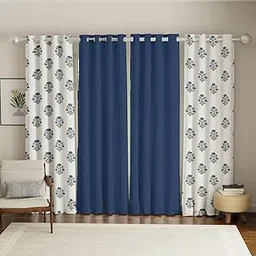 Urban Space 100% Cotton Curtains for Door, Combo Set of 4 Curtains 8 feet Long, 60-65% Room Darkening Curtain, Tieback & Eyelets Included with Curtain for Home Decor (Liberty Blue, 8 Feet)-picture-12