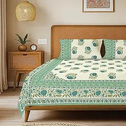 Urban Space 100% Cotton Jaipuri Handblock Premium Printed King Size Bedsheet with 2 Pillow Covers, 240 TC Cotton King Bedsheet (108 x 108 Inches, Chandbali Sage Green)-picture-18