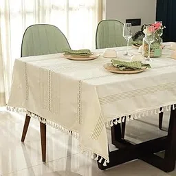 Urban Space 100% Cotton Rectangular Dining Table Cover 6 Seater, Premium Embroidered Cotton Table Cloth for Center Table with Tassels, Rectagular Table Cover 52" x 92" (6 Seater, Jhaalar)-picture-27