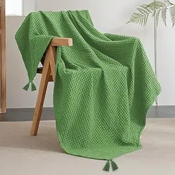 Urban Space 100% Cotton Waffle Throw Blanket, Soft Decorative Throw for Living Room, Sofa, Chair and Couch, Handmade,Reversible and Breathable Throw with Tassels (Size - 50 x 70 Inches, Sage Green)-picture-29