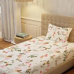 Urban Space Regal 100% Percale Cotton 200 TC Printed Bedsheet for Single Bed with 1 Pillow Cover (Size 58 x 90 inches, Cherry Blossom-Peach)-picture-32