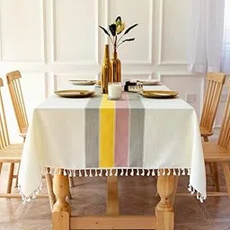 Urban Space Sicilia Table Linen Collection - Premium Water & Stain Resistant Dining Table Cover for 4 Seater, Anti Skid Table Cloth for Center Table (Yellow Grey, 4 Seater 52" x 72")-picture-36