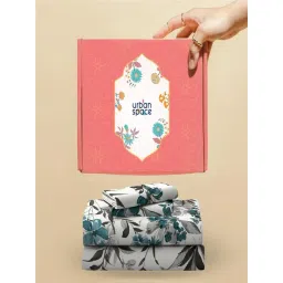 Urban Space Aqua Cotton Printed 200 TC King Bedsheet with 2 Pillow Covers-picture-10