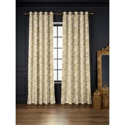 URBAN SPACE Beige & Grey 2 Pieces Floral Printed Jacquard Black Out Door Curtains-picture-10