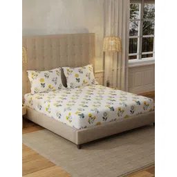 URBAN SPACE Blue & Green Floral 200 TC Cotton Queen Bedsheet Set 2.23m x 2.25 m-picture-38