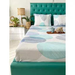 Urban Space Blue & Grey Cotton 200 TC King Bedsheet with 2 Pillow Covers-image-26