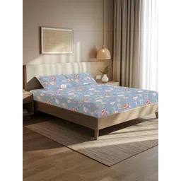 URBAN SPACE Blue & Pink Floral Microfiber 200 TC Double King Bedsheet Set-2.28mx2.74m-picture-18