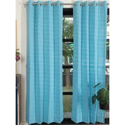 URBAN SPACE Blue & White 2 Pieces Embroidered Cotton Door Curtains-picture-20