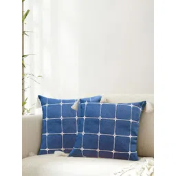URBAN SPACE Blue & White 2 Pieces Embroidered Square Cushion Covers-picture-27