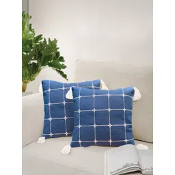 URBAN SPACE Blue & White 2 Pieces Embroidered Square Cushion Covers-picture-29