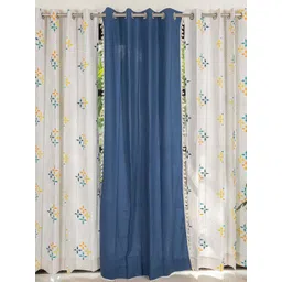 URBAN SPACE Blue & White 3 Pieces Geometric Long Door Curtains-picture-35