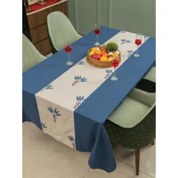 URBAN SPACE Blue & White Floral Anti-Slip Cotton 4-Seater Table Cover-picture-44