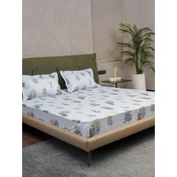 URBAN SPACE Blue & White Floral Cotton 200 TC Queen Bedsheet with 2 Pillow Covers-picture-30